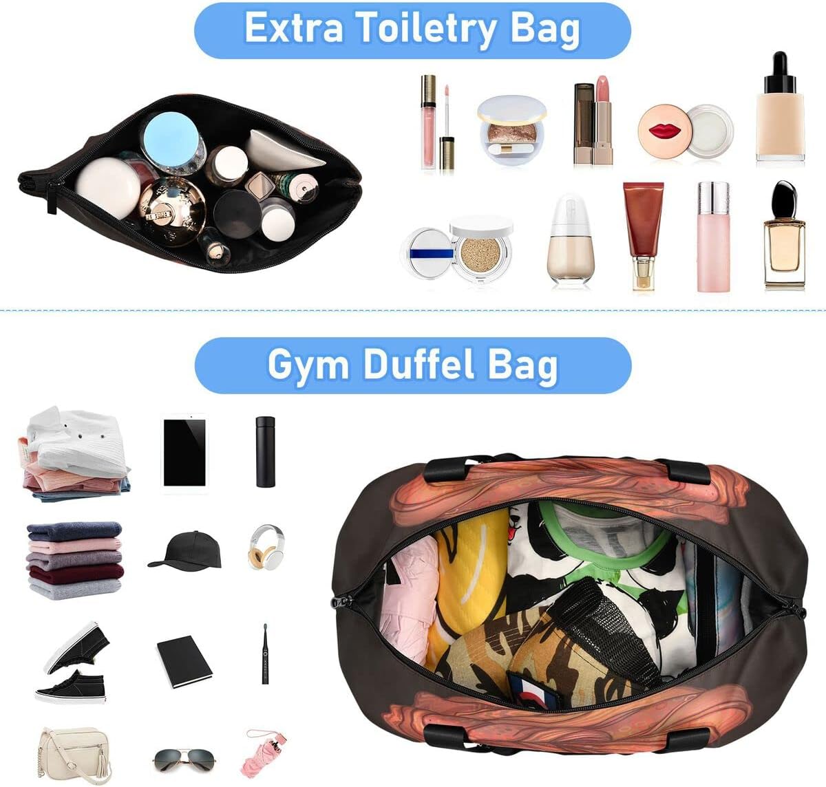 Gym Bag Sports Travel Duffel Bag Weekender Overnight Bag with Wet Pocket Shoes Compartment and Toiletry Bag African American Woman for Travel, Business,Gym, Yoga - Image 4