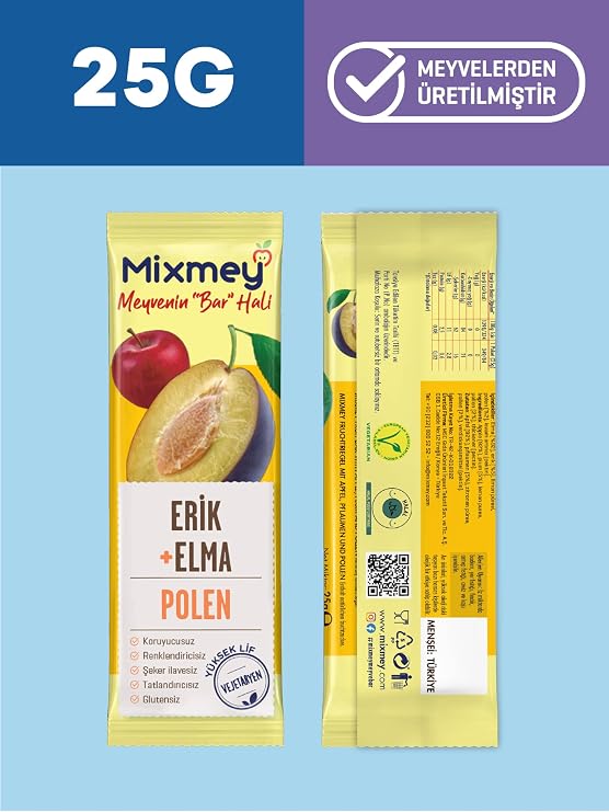 Mixmey Bee Plum And Pollen Fruit Bar 12 Pieces | Vegetarian, Gluten-Free Healthy Snack - 25gr X 12 Pieces