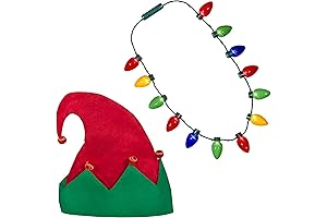 Windy City Novelties Ugly Sweater Christmas Party Kit: Festive LED Elf Hat and Necklace Combo