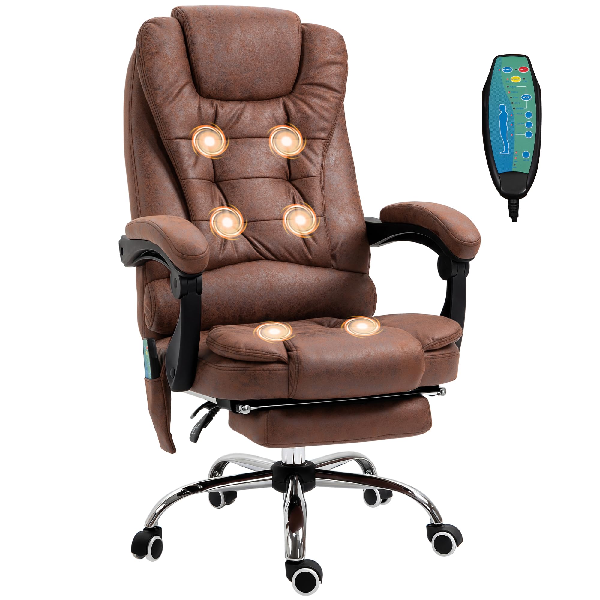 Vinsetto Massage Office Chair with 6-Point Vibrating, Heated Lumbar Support, Executive Desk Chair with Footrest, Reclining, Breathable Microfiber Fabric, High Back, Swivel Wheels, Brown โ image 1