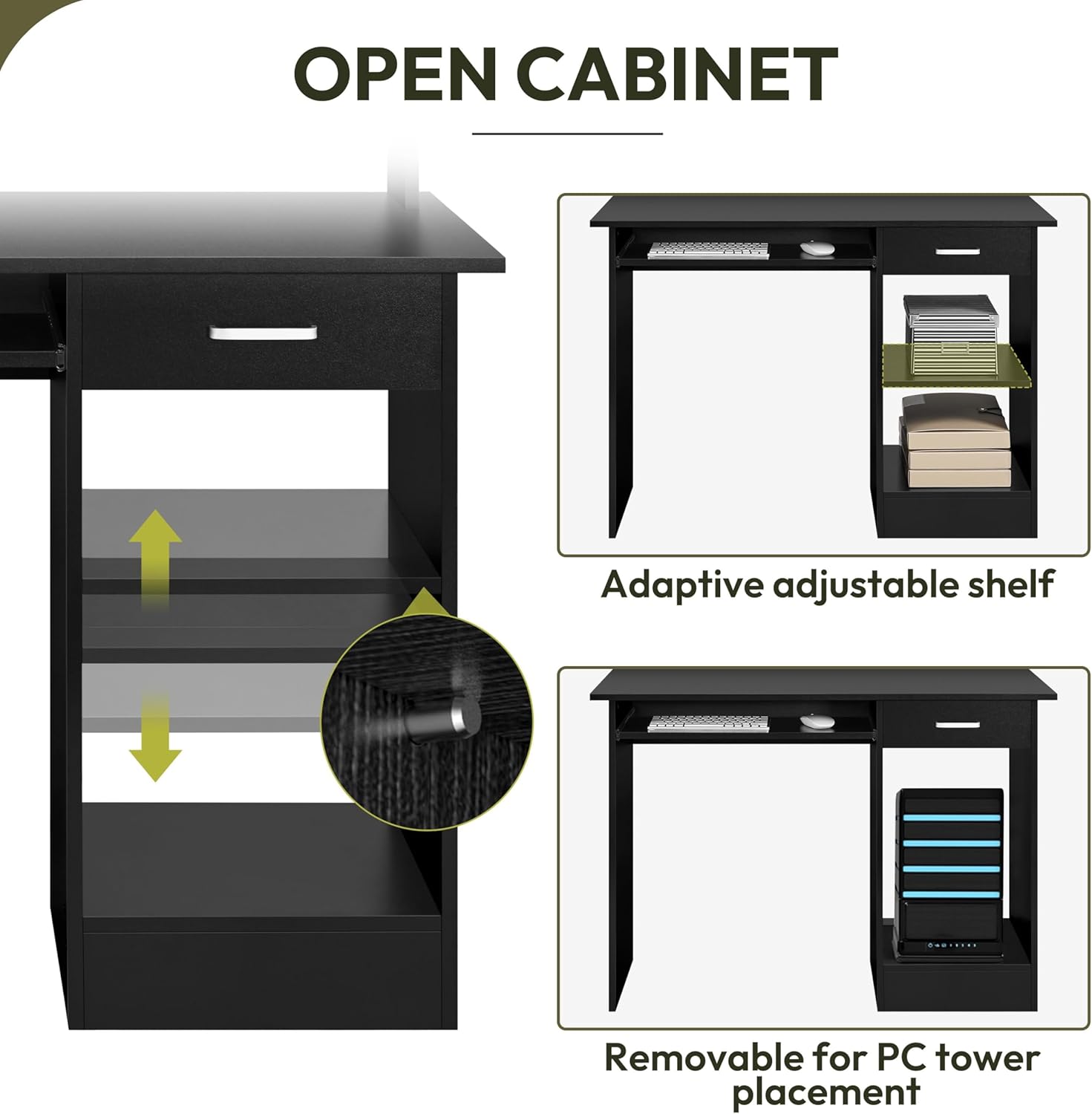 Yaheetech Home Office Wood Computer Desk with Drawers and Pull-Out Keyboard Tray, Study Writing Desk PC Laptop Table with Hutch and Storage Shelves, Modern Workstation, Black