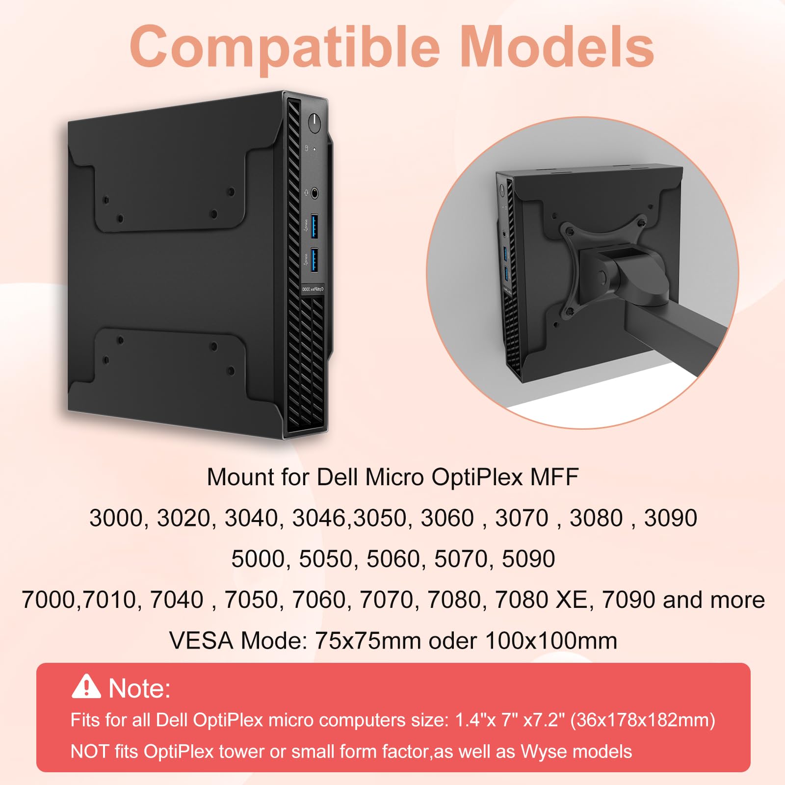 Supporto VESA per Dell Micro PC VESA/parete/sotto-tavolo per Dell OptiPlex Micro Form Factor Case Mini PC Supporto per Dell 7010 7050 7040 7090 3000 3050 9020 e Altro con fascetta