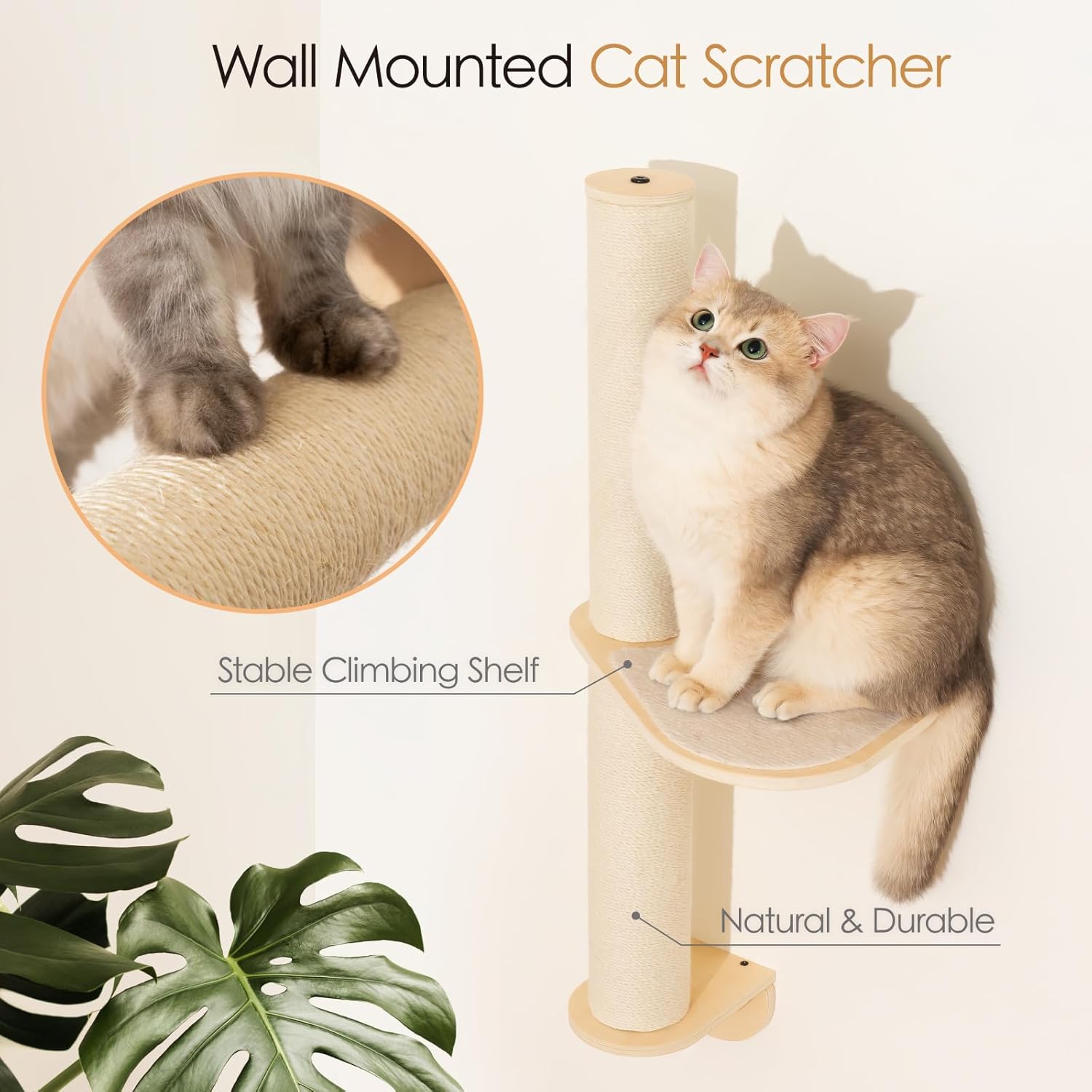 review MEWOOFUN Cat Scratching Post, Cat Wall Furniture with Sisal Cat Scratchers for Indoor Cats, Wall Mounted Cat Scratcher Cat Shelves for Multi-Functions