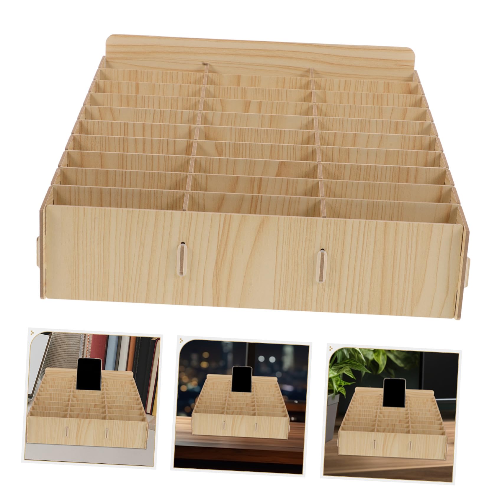 VICASKY Scatola Porta Cellulari in Legno 30 Scomparti, Organizzatore Compatto per Documenti e Piccoli Oggetti, per Scuola e Scrivania
