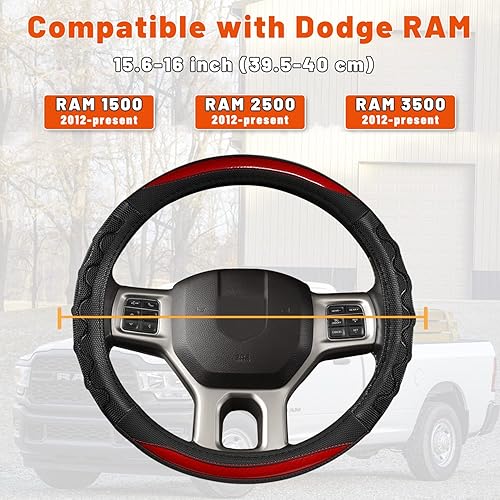 Miniatura 6 de GIANT PANDA Cubierta del volante del coche para Dodge Ram 1500 2500 3500 - Negro+Rojo Trim