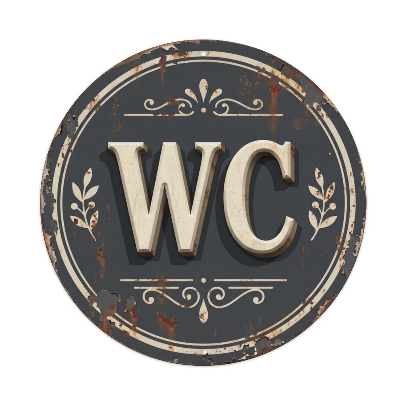 Fqcyn Style Toilet （Wc） Weathered Farmhouse Restroom Emblem Metal Tin Sign Plaque Wall Decor For Cafe, Club Bar, Office, Home Garden Round Metal Poster 8X8inch
