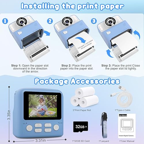Miniatura 5 de Amzelas Cámara para niños con impresión instantánea, fotos de Navidad, regalos de cumpleaños para niños y niñas de 3 a 12 años, cámaras de video