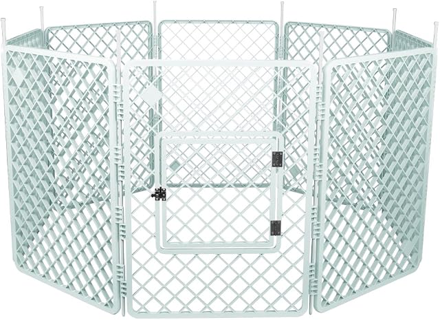 Iris Ohyama, Dog playpen / puppy playpen, 1,7 m², 8 panels, door with latch, rods for easy assembly & disassembly, weather-resistent, for dog - Pet Circle H-908 - White