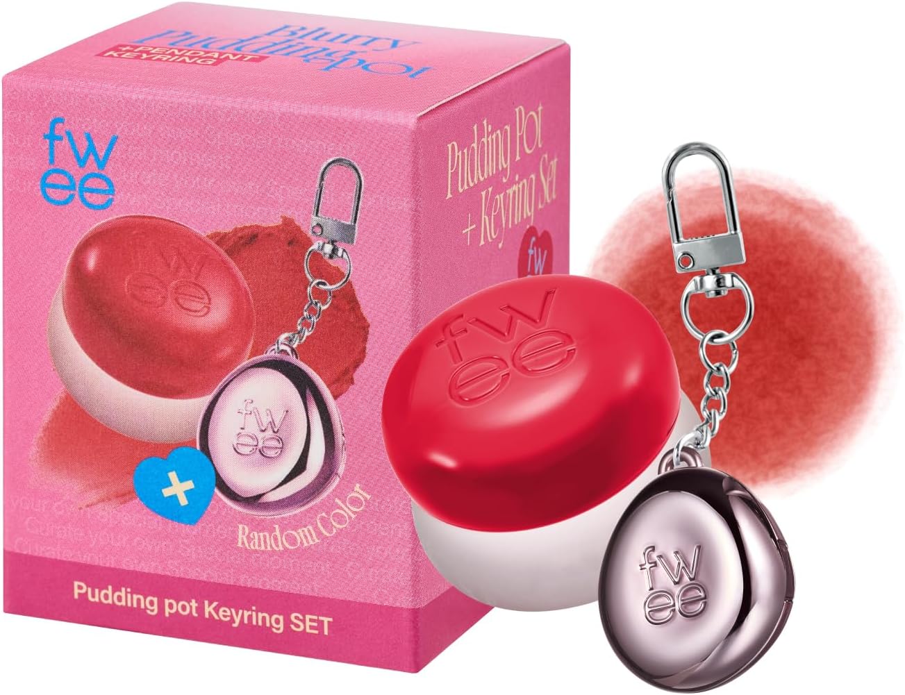 fwee Blurry Pudding Pot + Keychain SET | Airbrushed Blush & Lip, Buildable Pigment, Long-lasting, Lightweight, Easy to Blend, Natural Soft Matte Finish Makeup – Ambitious (Warm Red) | 0.17 oz
