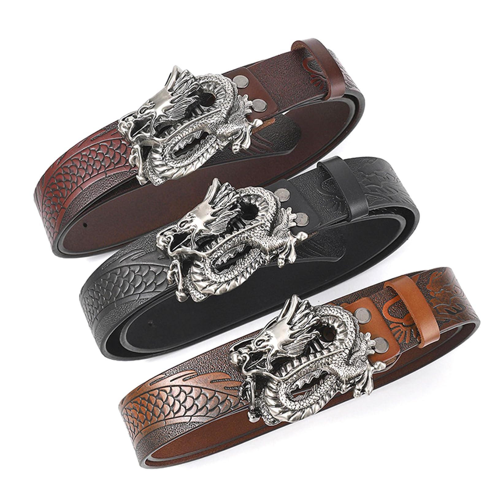Cintura Western Uomo Donna, Cowboy E Cowgirl, Drago Scolpito Vera Pelle, Fibbie, Larghezza 3,5 Cm
