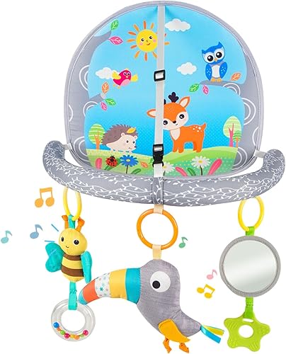 Koty Juguete para asiento trasero de automóvil, centro de actividades para patear y jugar, arco de actividades para asiento de automóvil con música,