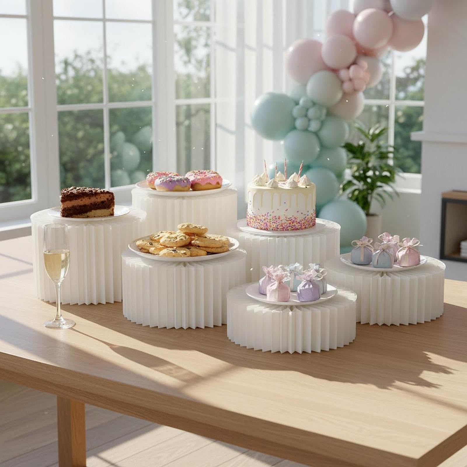 Set di 6 Alzatine a più Livelli per Buffet di Cupcake, Alzatine per Torte, Decorazioni per Cibo per Anniversari, Catering, Cupcake E Dolci, Bianco
