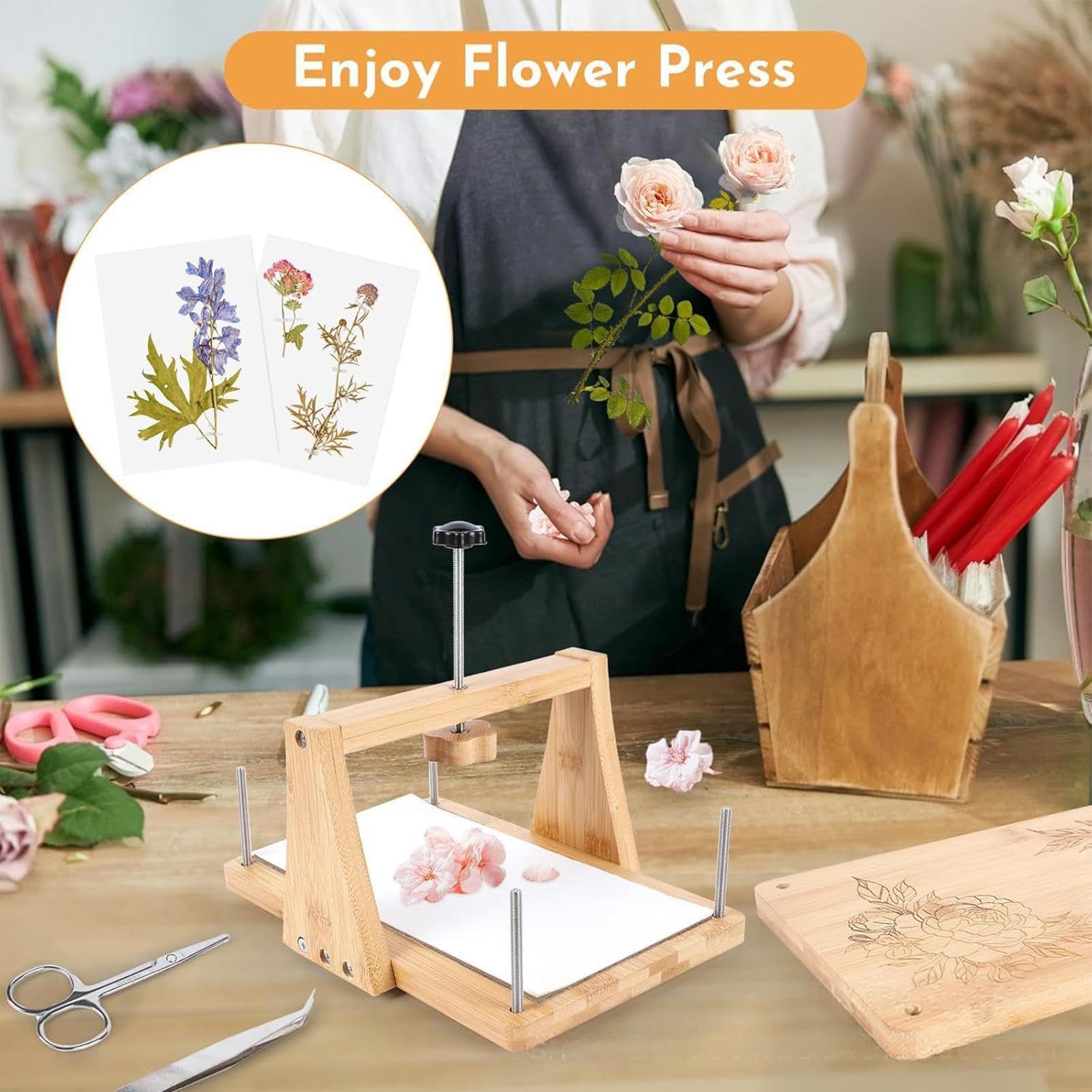 Kit Prensado De Flores Multicapa Ajustable de Madera Que Ahorra Tiempo | Kit De Prensa Para Especímenes Vegetales Con Marco Apto Para Escuela Aula Kindergarten Biblioteca Taller Hogar Jardín