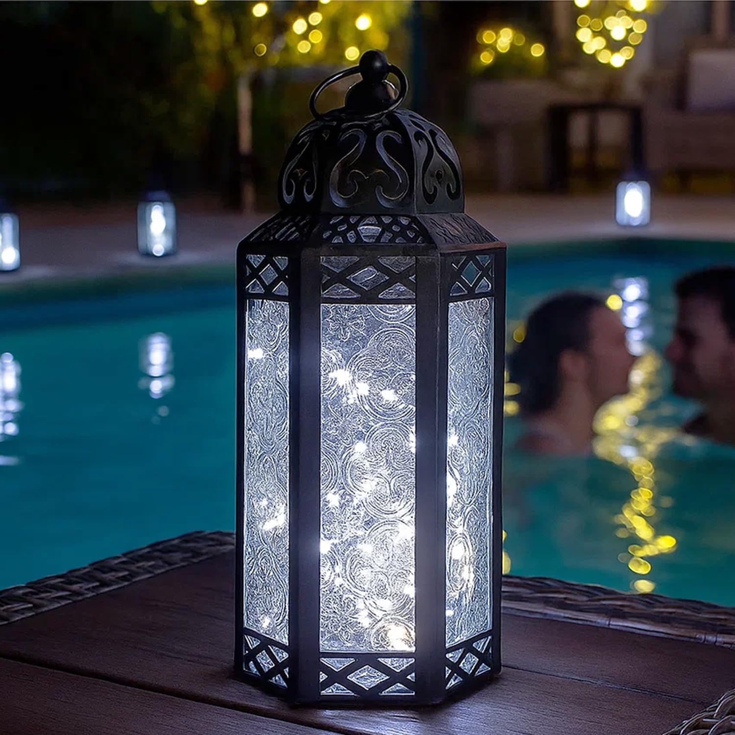 Juego De 2 Portavelas De Metal Y Cristal - Farolillos Para Decoración De Exterior E Interior, Negro