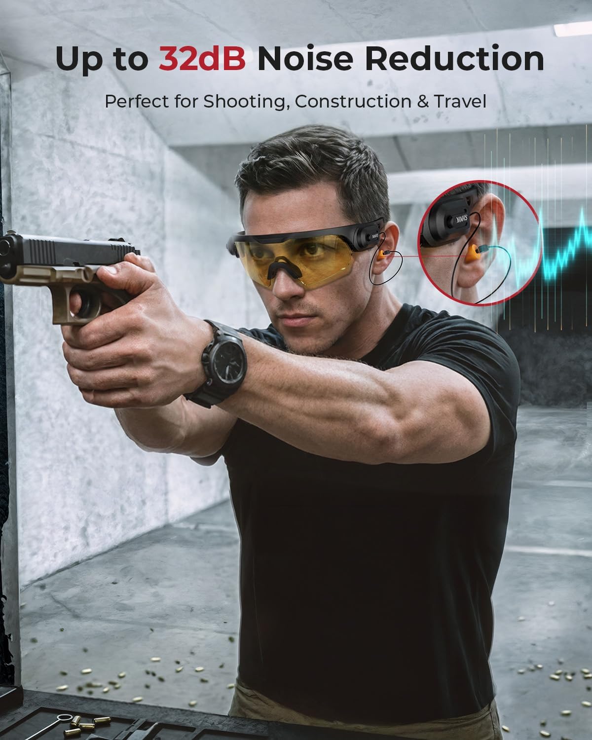 ONNAIS Shooting Glasses with Earplugs - ANSI Z87.1+ Safety Glasses with Detachable NRR 32dB Earplugs, Gifts for Men and Women - Image 3