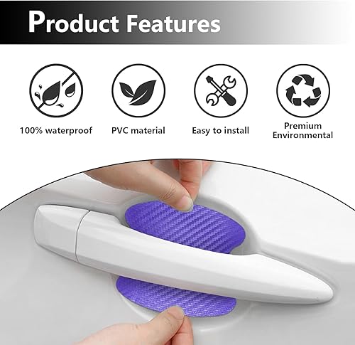 Miniatura 4 de Kewucn 4 calcomanías para manija de puerta de automóvil, películas protectoras de fibra de carbono para manija lateral de puerta de automóvil,