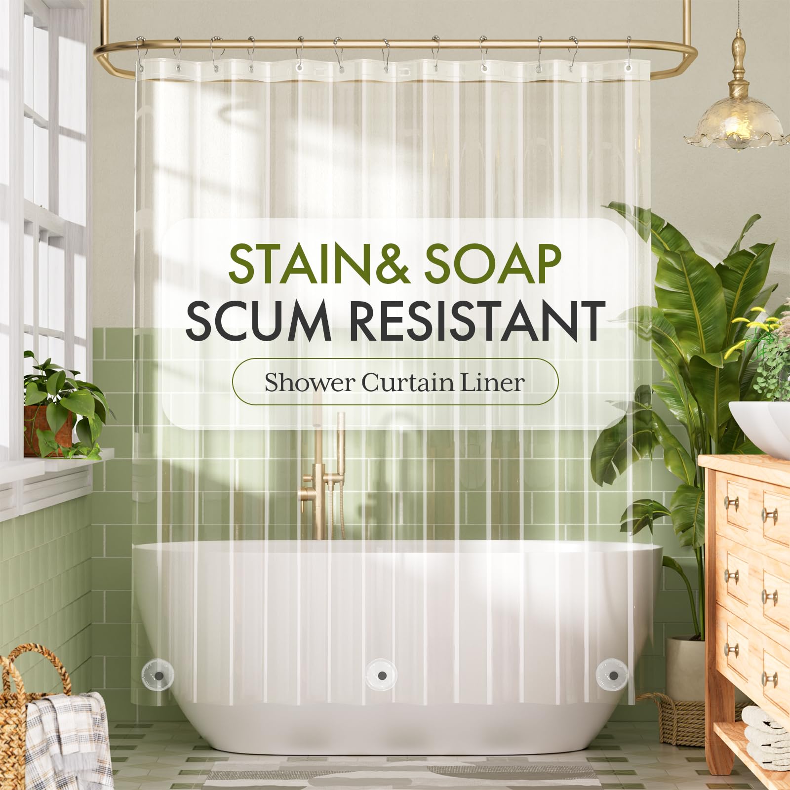 Clear 72x72 PEVA Plastic Shower Curtain Liner with 3 Magnets and 12 Rustproof Grommets J719
