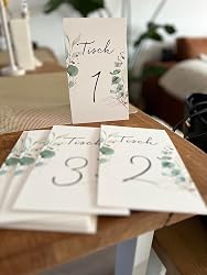 Hochzeit Tischnummern Karten Set 1-25 + Kopfkarte | Eukalyptus Geometrisch Design | 10x15 Cm Doppelseitig