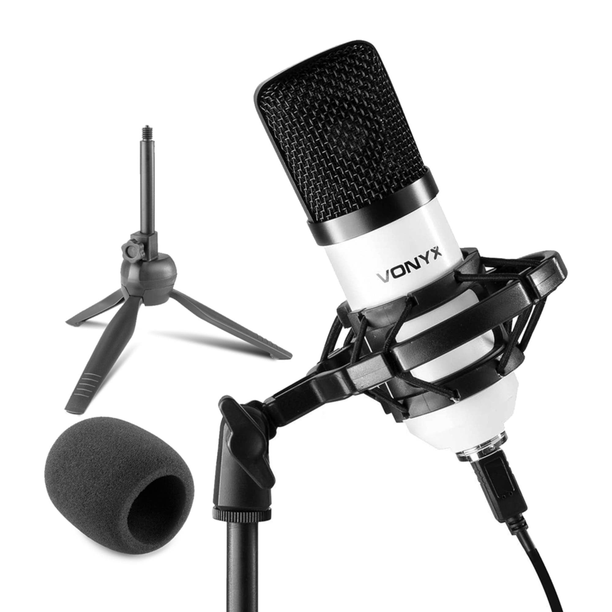 Vonyx CM300W USB Studio Mikrofon inkl. Ständer, Schallschutz, Pop-Filter - weiß