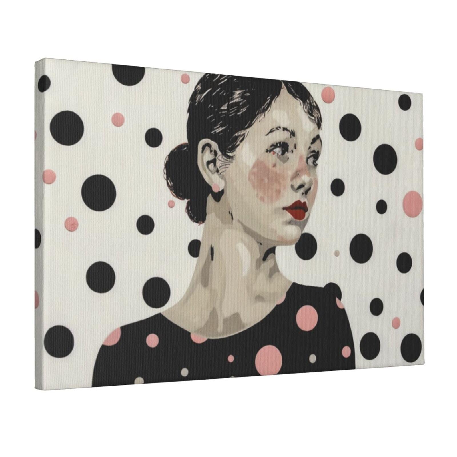 YKLJG Polka Dot Printed Wall Art Canvas Prints 45x30 CM Wooden Framed Picture Painting Artwork for Bedroom Kitchen Home Office Decor