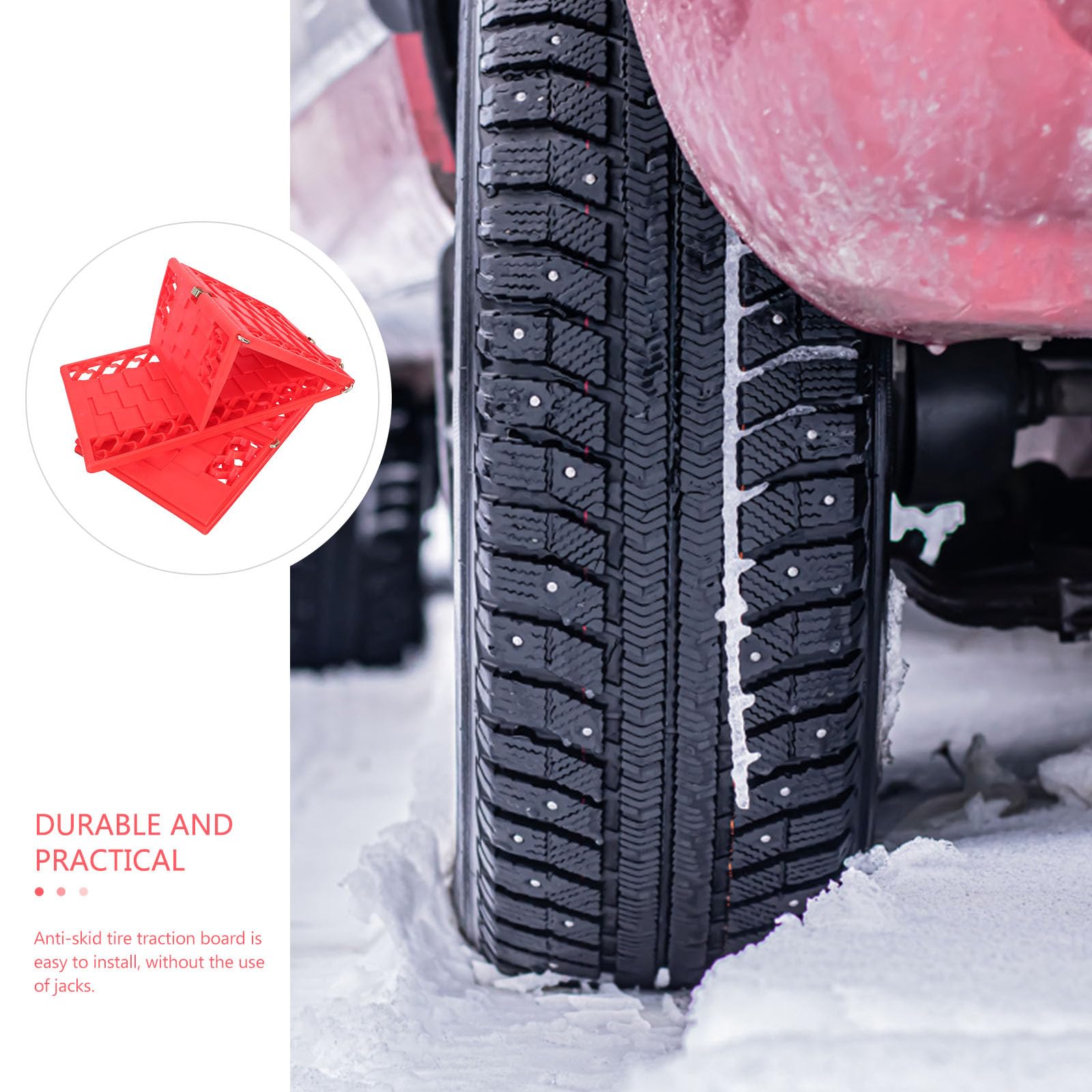 SHERCHPRY Tappetini Antiscivolo Facile Installazione in Plastica Rossi per Pneumatici di Piastre di Trazione per Auto per Neve e Pioggia