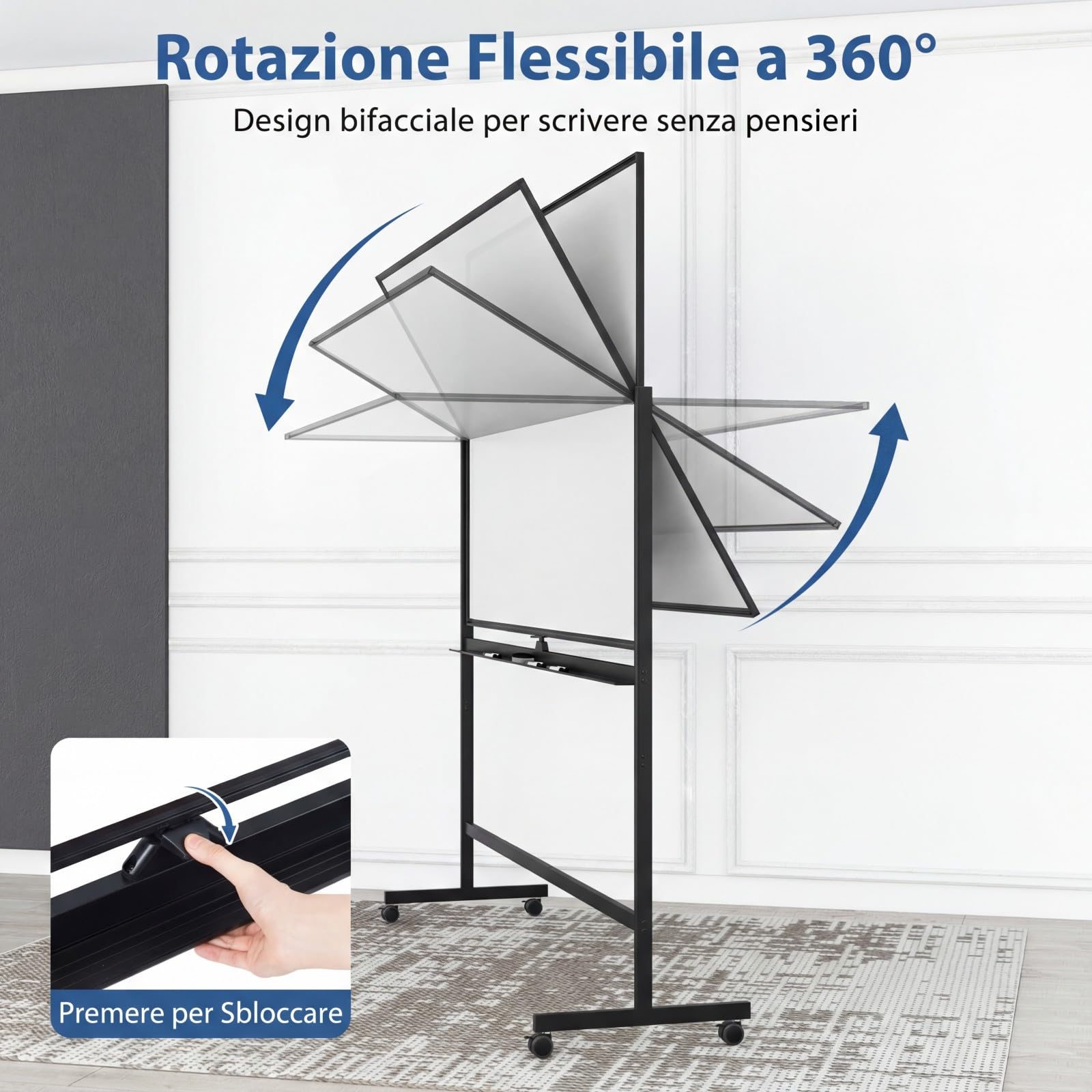COSTWAY Lavagna Bianca Mobile, Lavagna Magnetica Cancellabile Doppia Faccia con Cavalletto, 2 Altezze Regolabili e Ruote Bloccabili (186 x 54 x 195/215 cm,Nero)