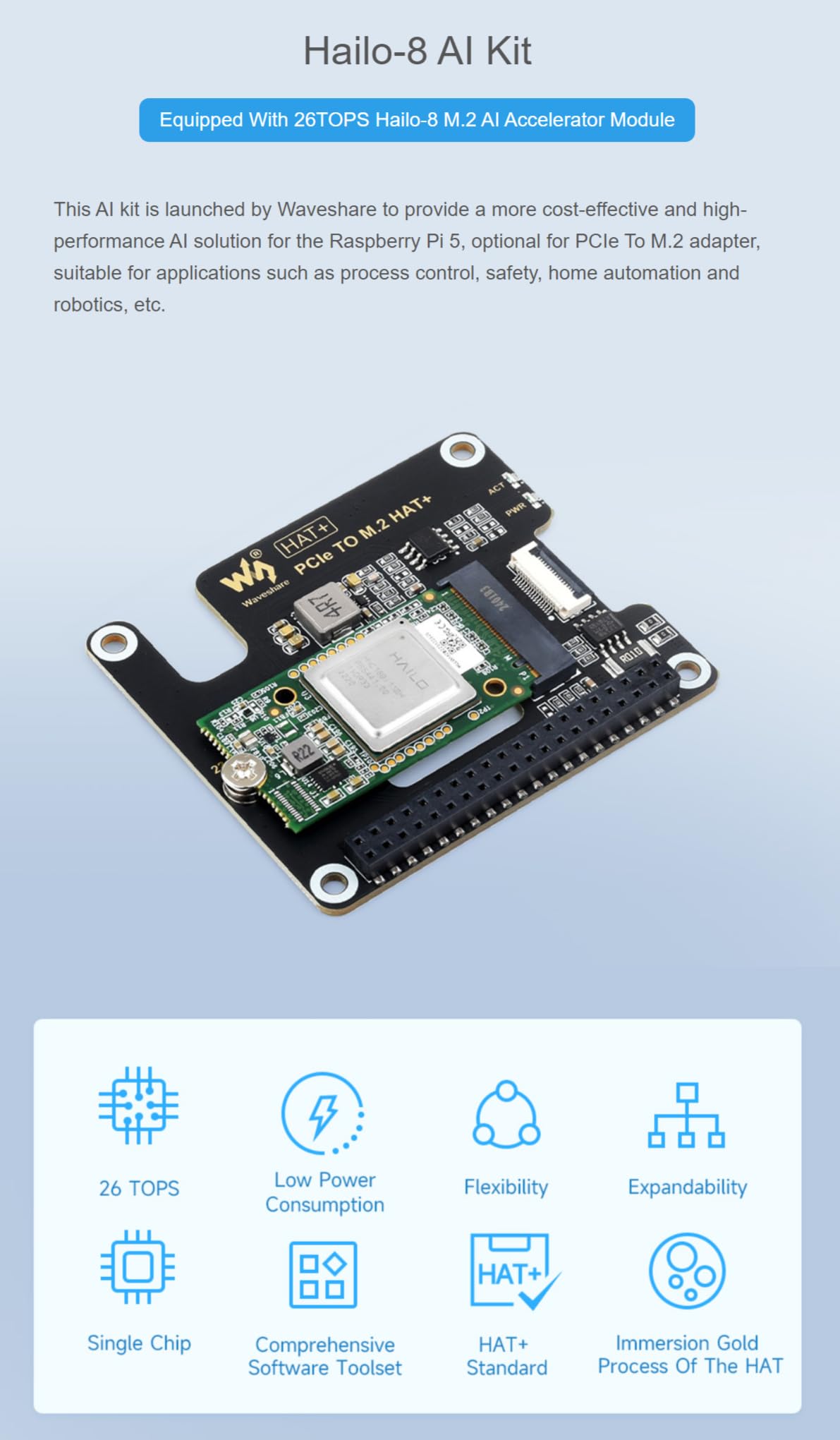 TUOPUONE Módulo acelerador Hailo-8 M.2 AI compatível com Raspberry