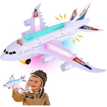 Aeroplane Toy Children's Aeroplane Lights with Starting Sound LED Lights Bump and Go Function Electric Aeroplane Toy Toy Aeroplane Birthday Gift for Boys and Girls