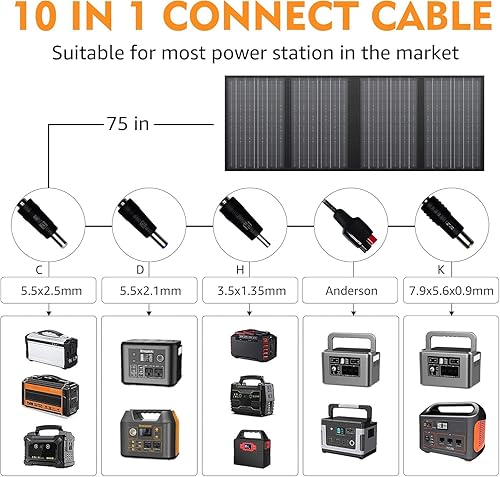 Miniatura 6 de Cargador de panel solar plegable de 60 W con salida de 18 V CC (11 conectores) para estaciones de energía portátiles de 100 W  350 W
