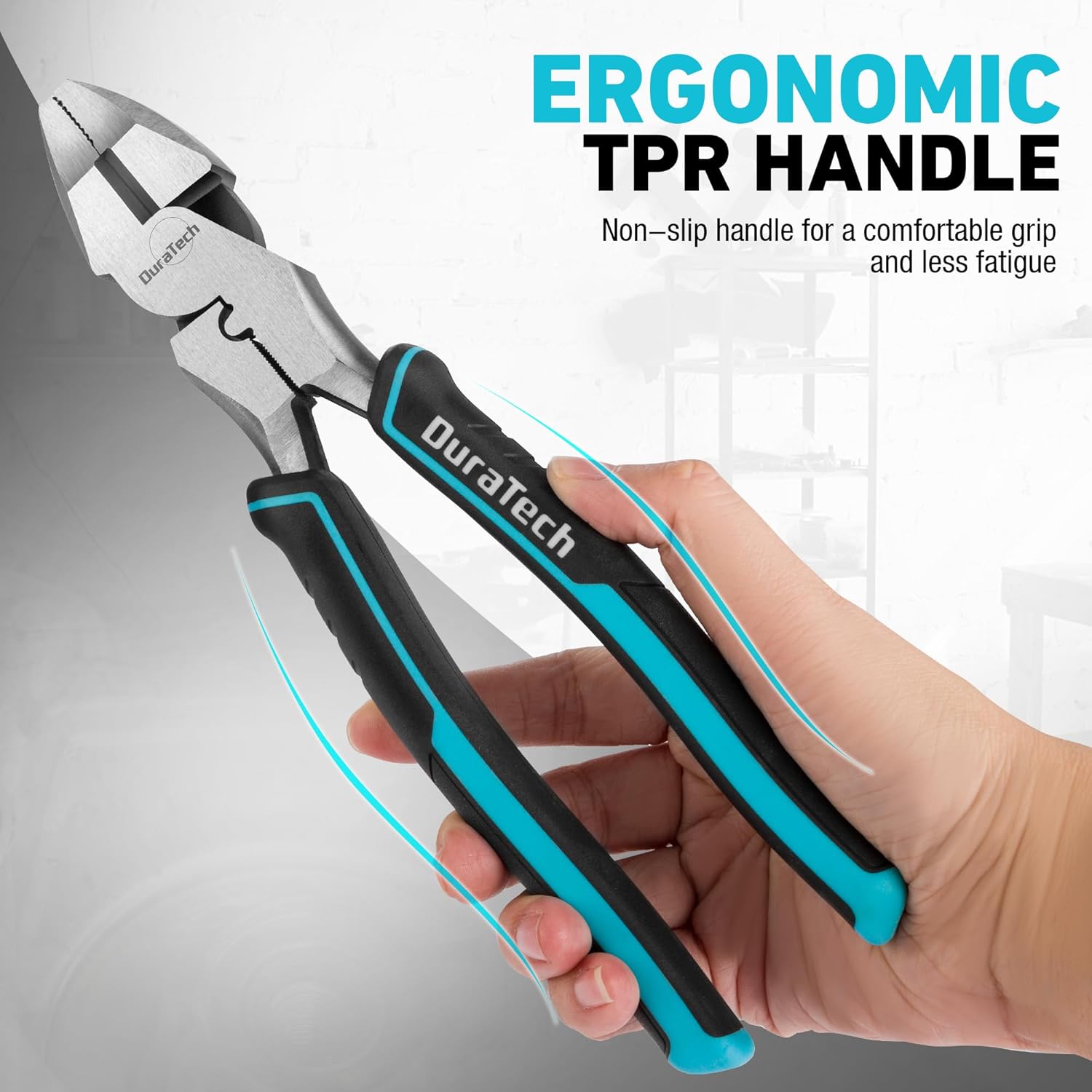 DURATECH 9.5 INCH High Leverage Linemans Pliers, Heavy Duty Side Cutters, Linesman Pliers for Wire Cutting, Crimping