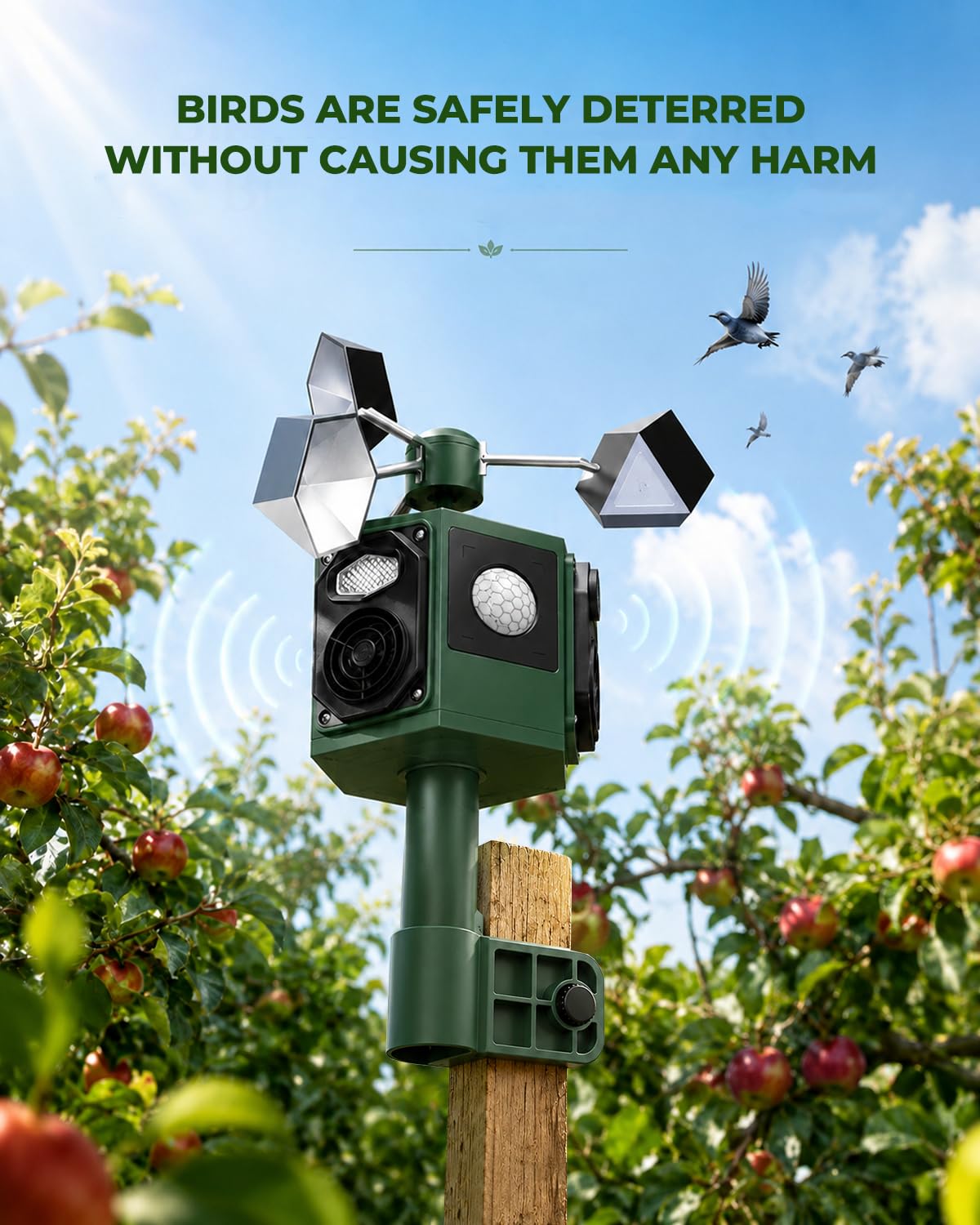Brd Scarers, deterrente per gatti da giardino, repellente per uccelli riflettente a 360°, repellente per animali ad ultrasuoni a energia solare, impermeabile IP44, repellente per gatti e volpi