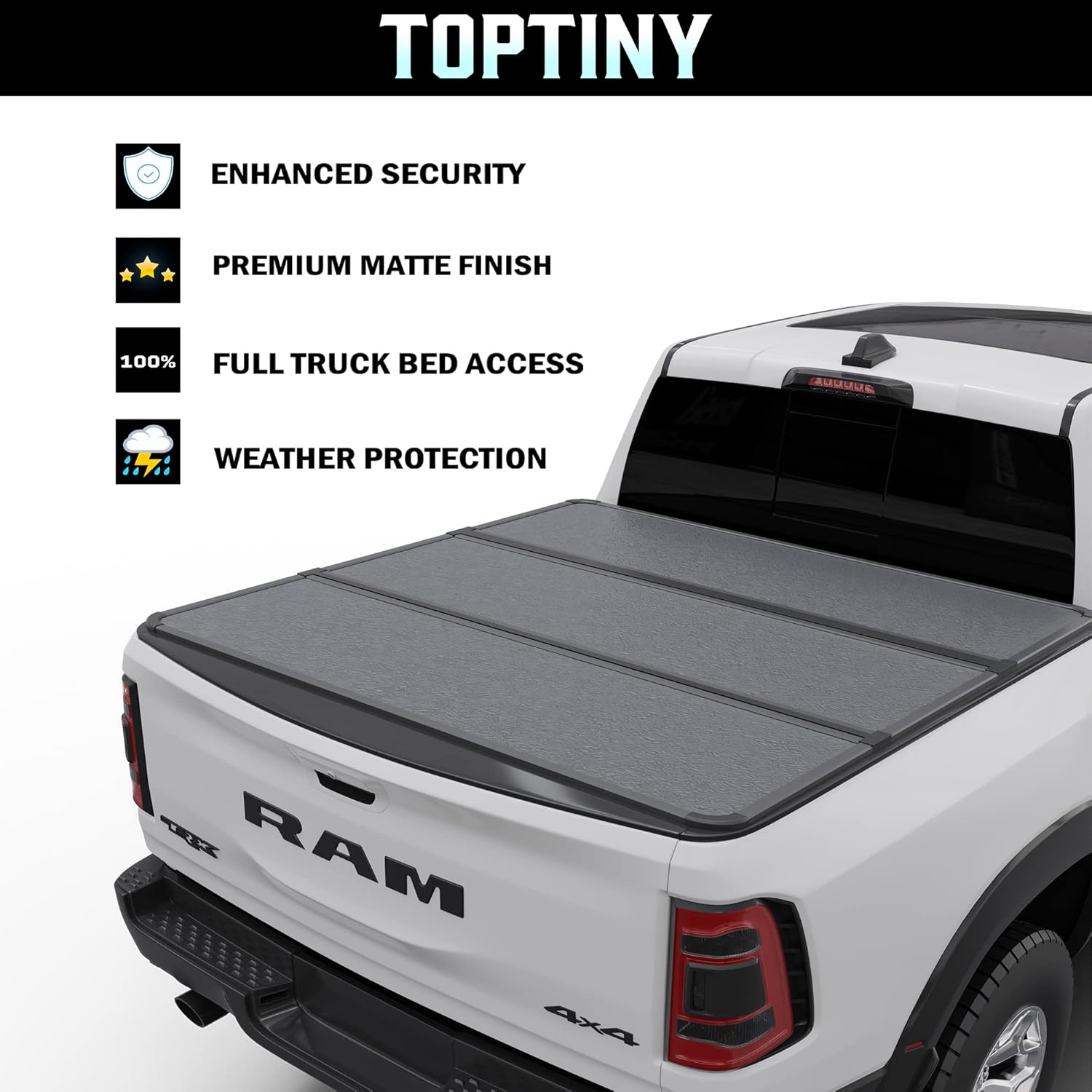 Toptiny Hard Folding Truck Bed Tonneau Cover |THTF012|Fits 2009-2026 Dodge Ram 1500 6' 4" Bed Without Ram Box (76.3)