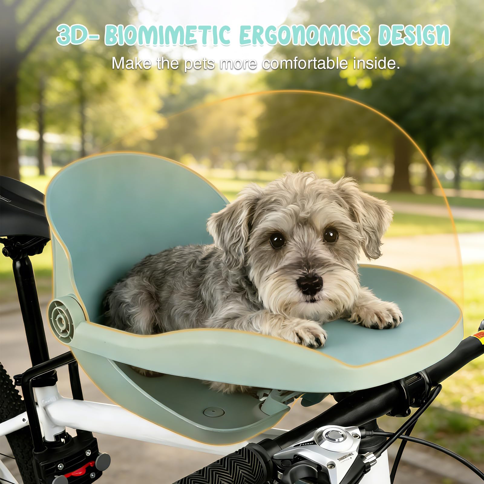 Hundekorb Fahrrad Vorne bis 15KG, Fahrradkorb für Hunde mit Robuste sichere Bodenplatte,und beschichtetem Metallverschluss für kleine&mittelgroße Hunde, 3D ergonomisches Design(Cyan)