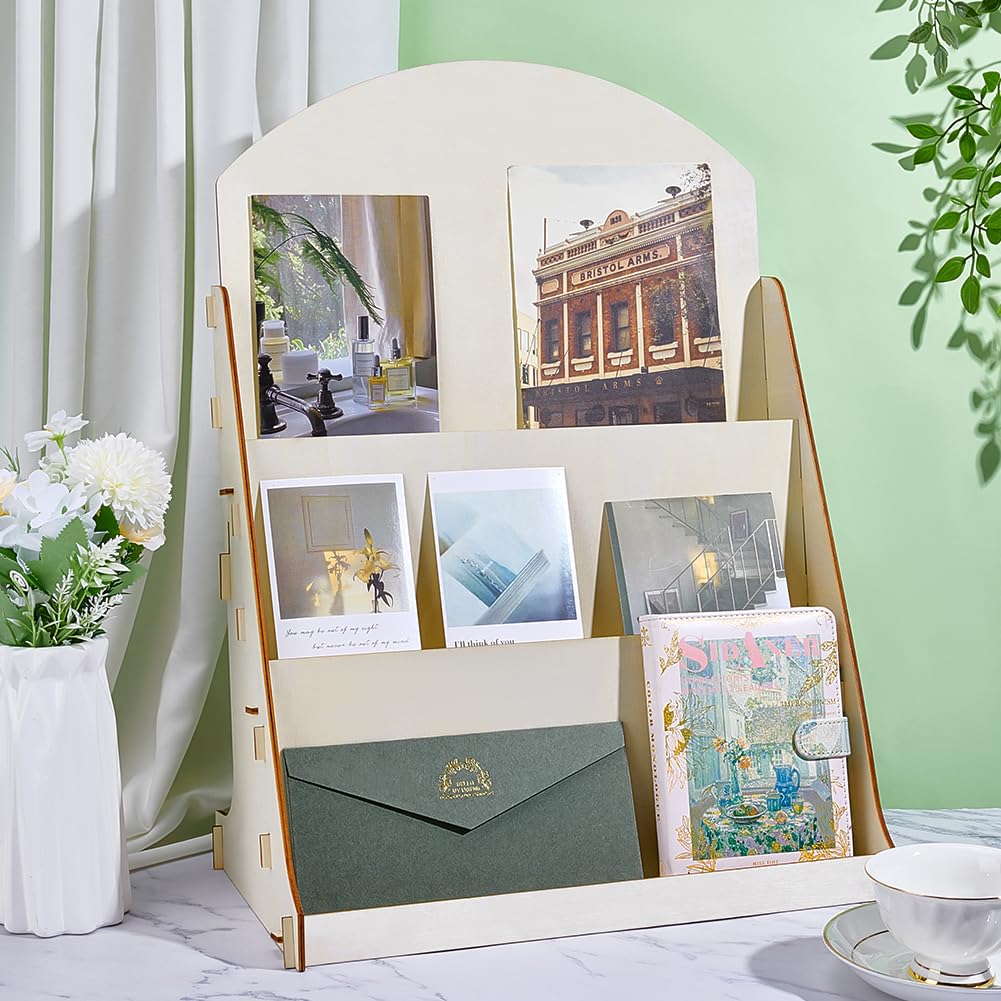 PH PandaHall Espositore per Biglietti D'Auguri Espositore per Cartoline in Legno, 3 Livelli Espositori per Adesivi Venditori Organizzatore di Cartoline Espositori per Brochure Multiuso, 40x24x57cm