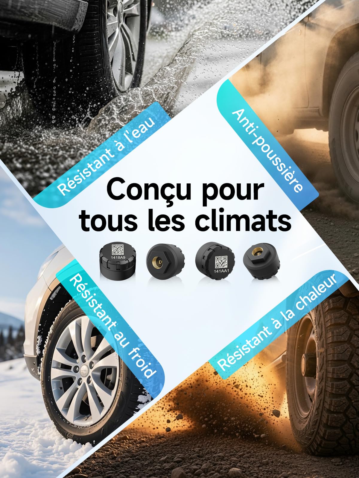 MOMAN TPMS Système Surveillance Pression Pneus Bluetooth Capteurs Lot4 | Capteur pression pneus voiture, suivi Bluetooth via application, alerte température, données en temps réel, camping-car