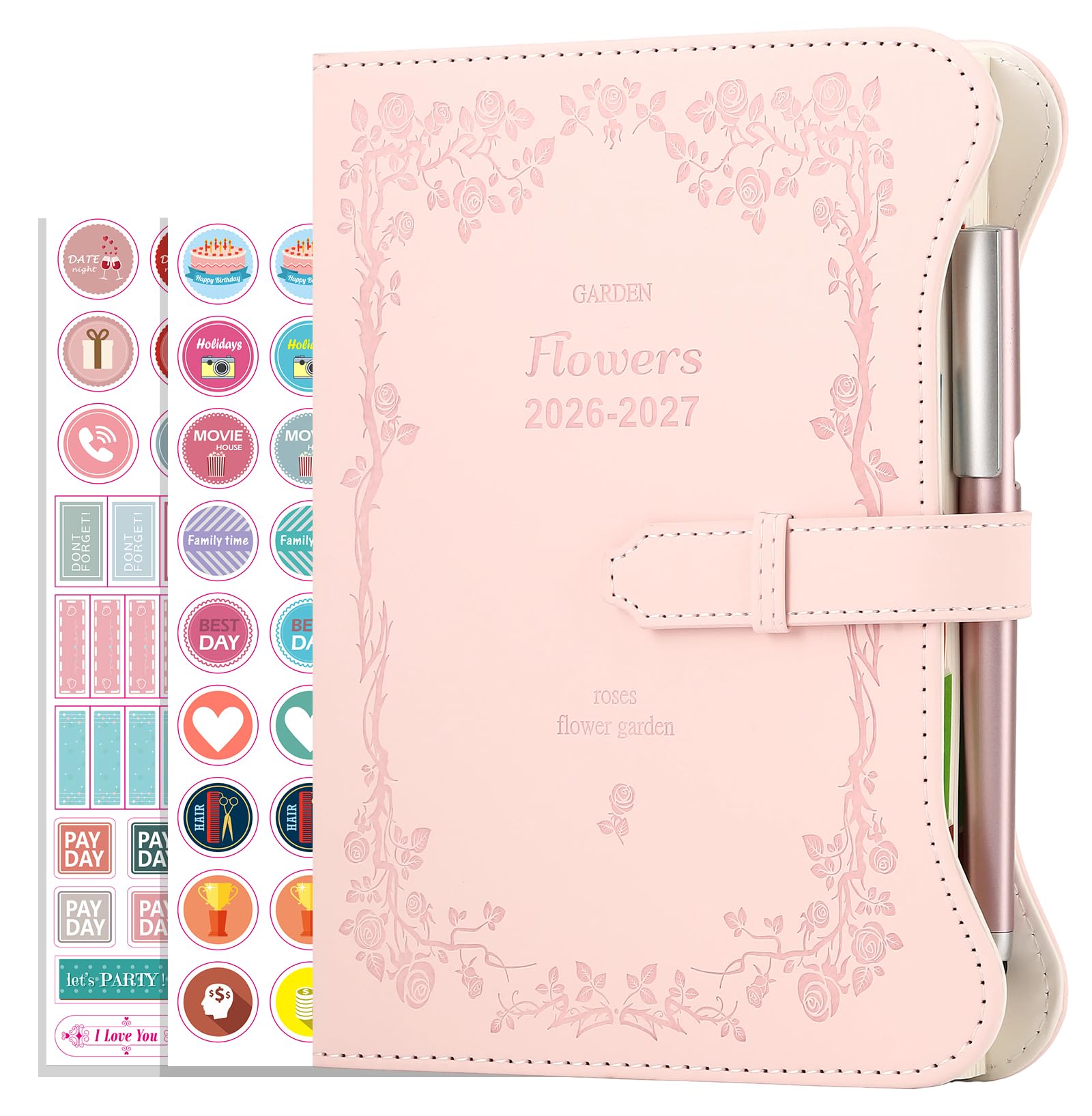 Academic Diary 2026-2027 A5 Day per Page,13 Month Daily Planner from Aug 2026 to Aug 2027,Organizer Notebook,2026-2027 Diary A5 Page a Day with Pen,Sticker (Pink)