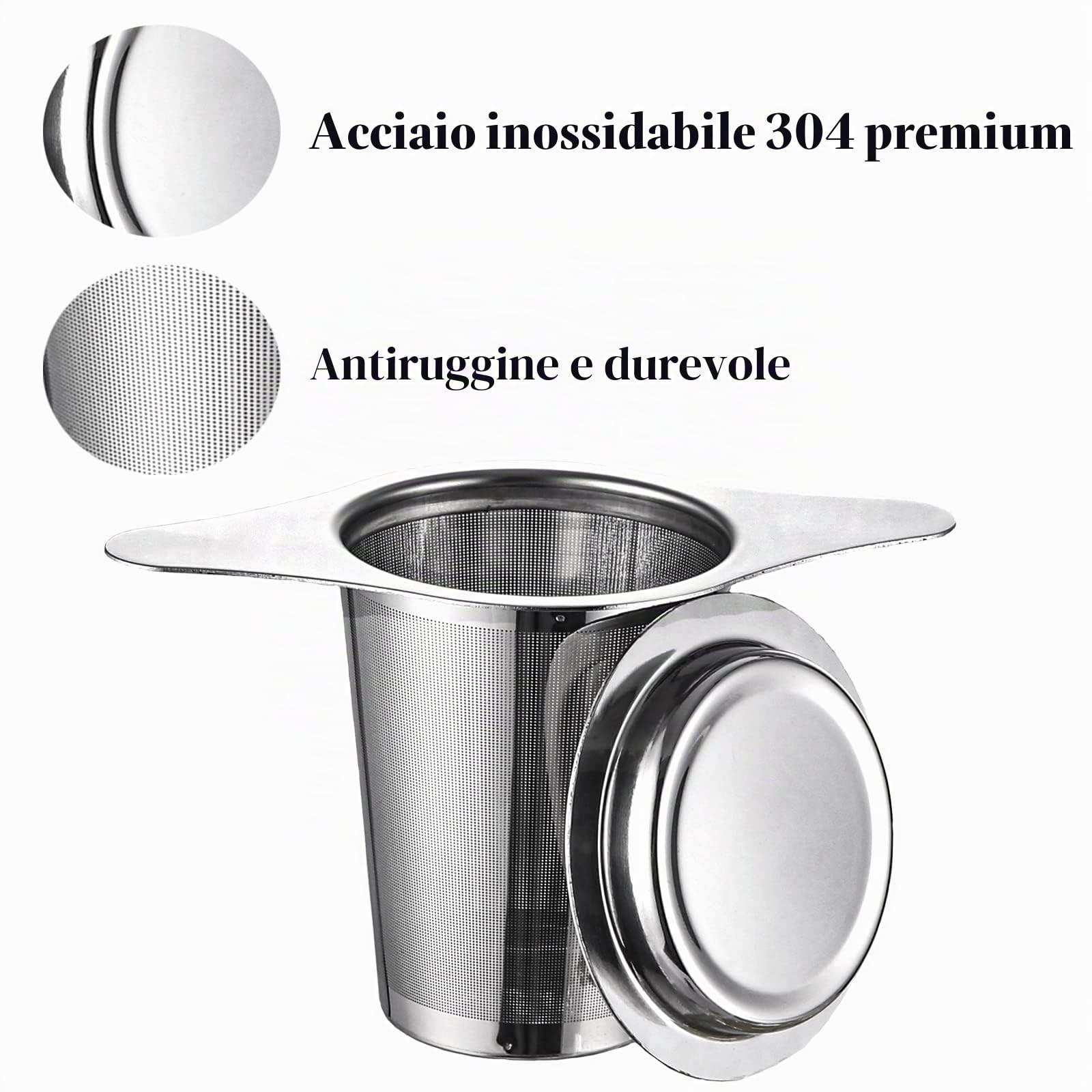 2pc Filtro per tè in Acciaio Inox con Coperchio, infusore per tisane, infusione, per the sfuso,colino/Tazza/Teiera/Bollitore