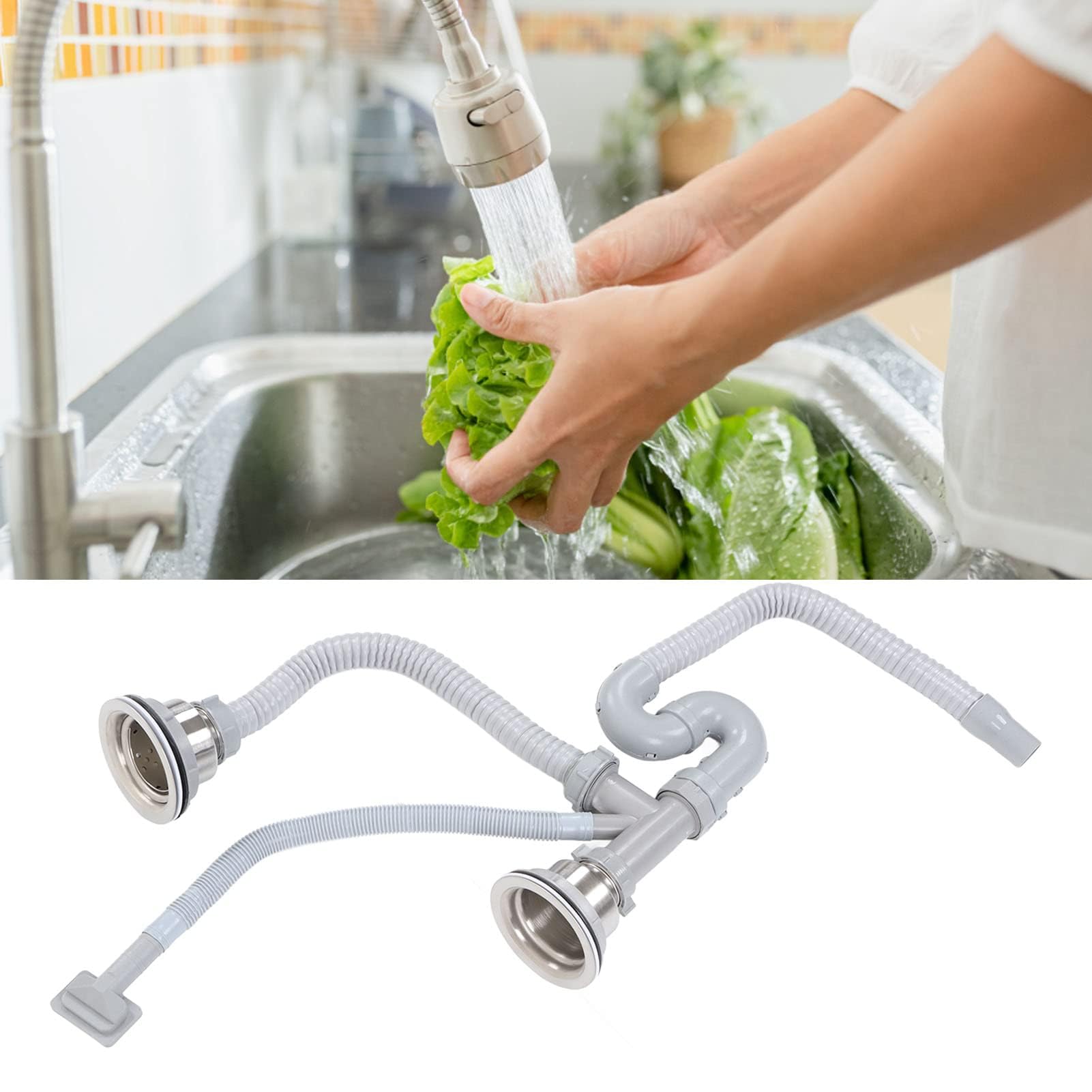 Tuyau de vidange robuste et durable pour évier de cuisine et salle de bain ensemble de tuyaux d évacuation en S courbé pour lavabo double avec conception anti fuite et facile à installer