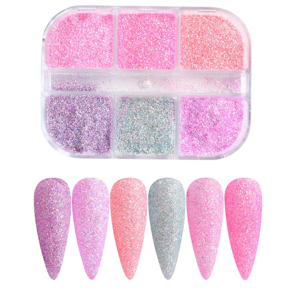 Shiny Pink Nail Powder Chrome Glitter Pigment Dust Iridescent Nail Thin Particle Magic Mirror Dip Powder 6Colors