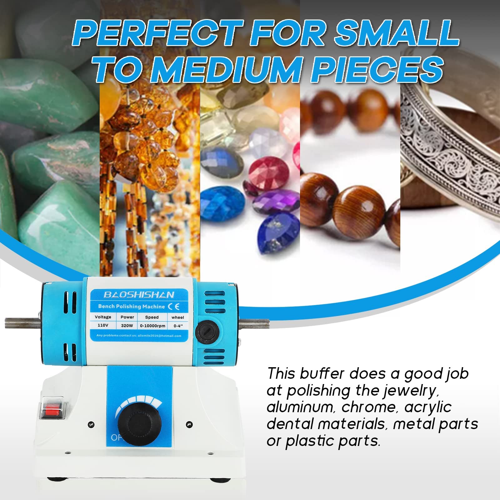 BAOSHISHAN Bench Buffer Polisher – Variable Speed, 110V, With Wheels & Compound For Jewelry, Metal, Wood