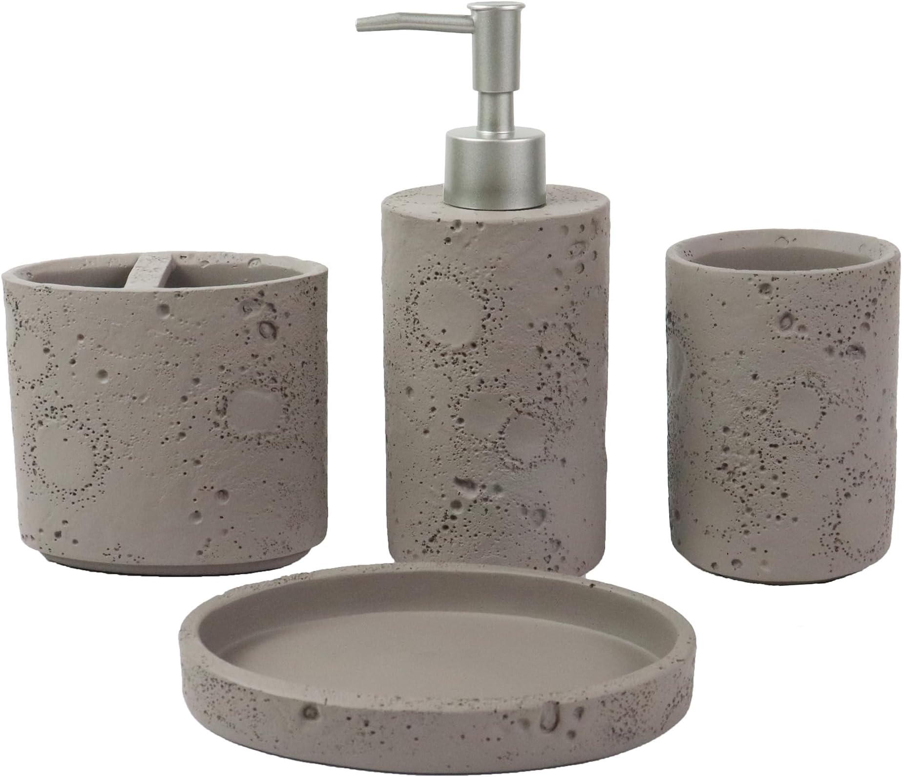 Hymmah Meteorites Bathroom Accessories Set,Farmhouse Bathroom Decor,4 Pcs Resin Gift Set Apartment Necessities, Contain Cotton Swab Jar,Soap Dispenser,Tumbler，Soap Dish/Tray