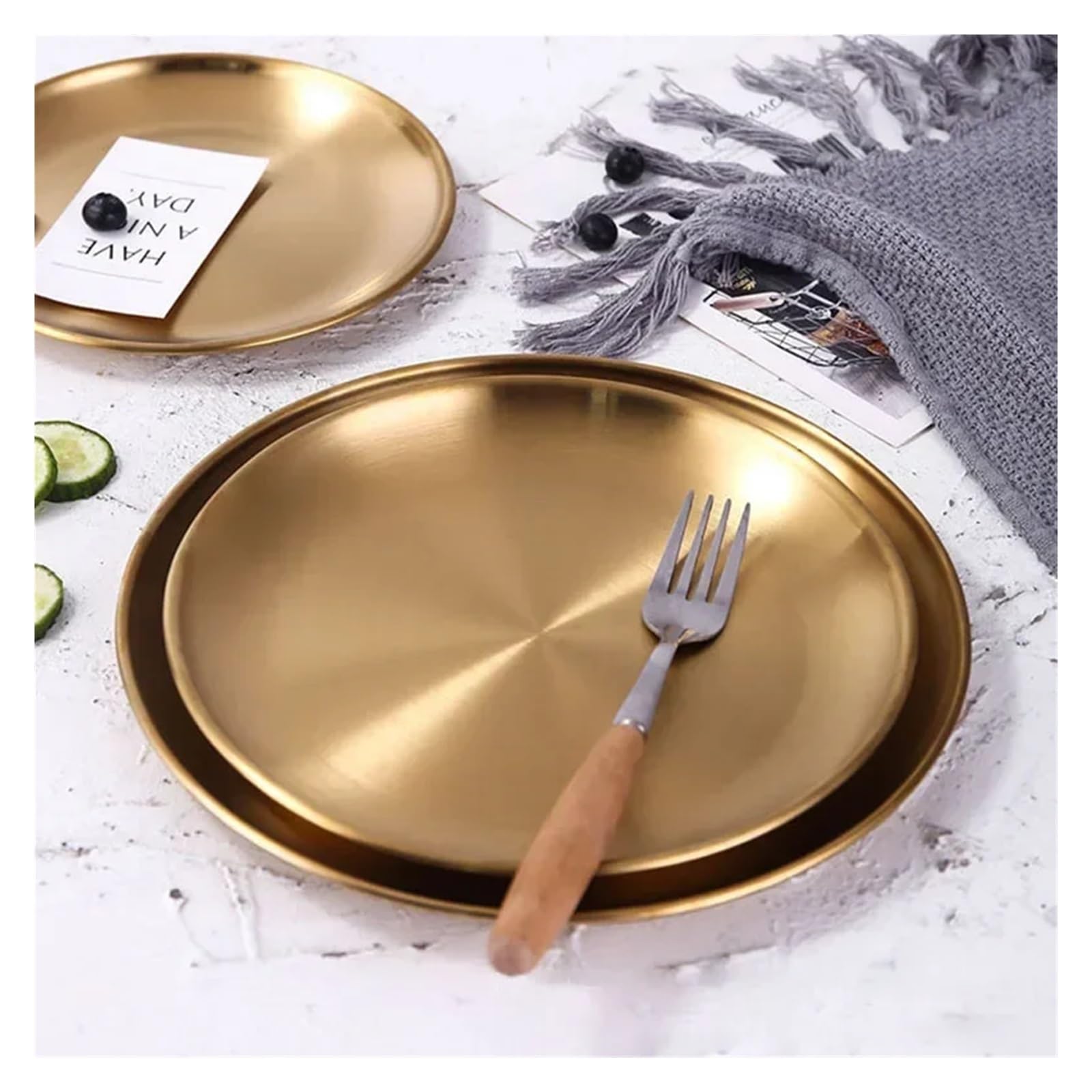 Bandeja Perfumes Bandeja de Almacenamiento Acero Inoxidable Dorada, Plato Redondo latón Dorado, exhibición Joyas for postres, Frutas y Aperitivos(Diameter 17 cm)