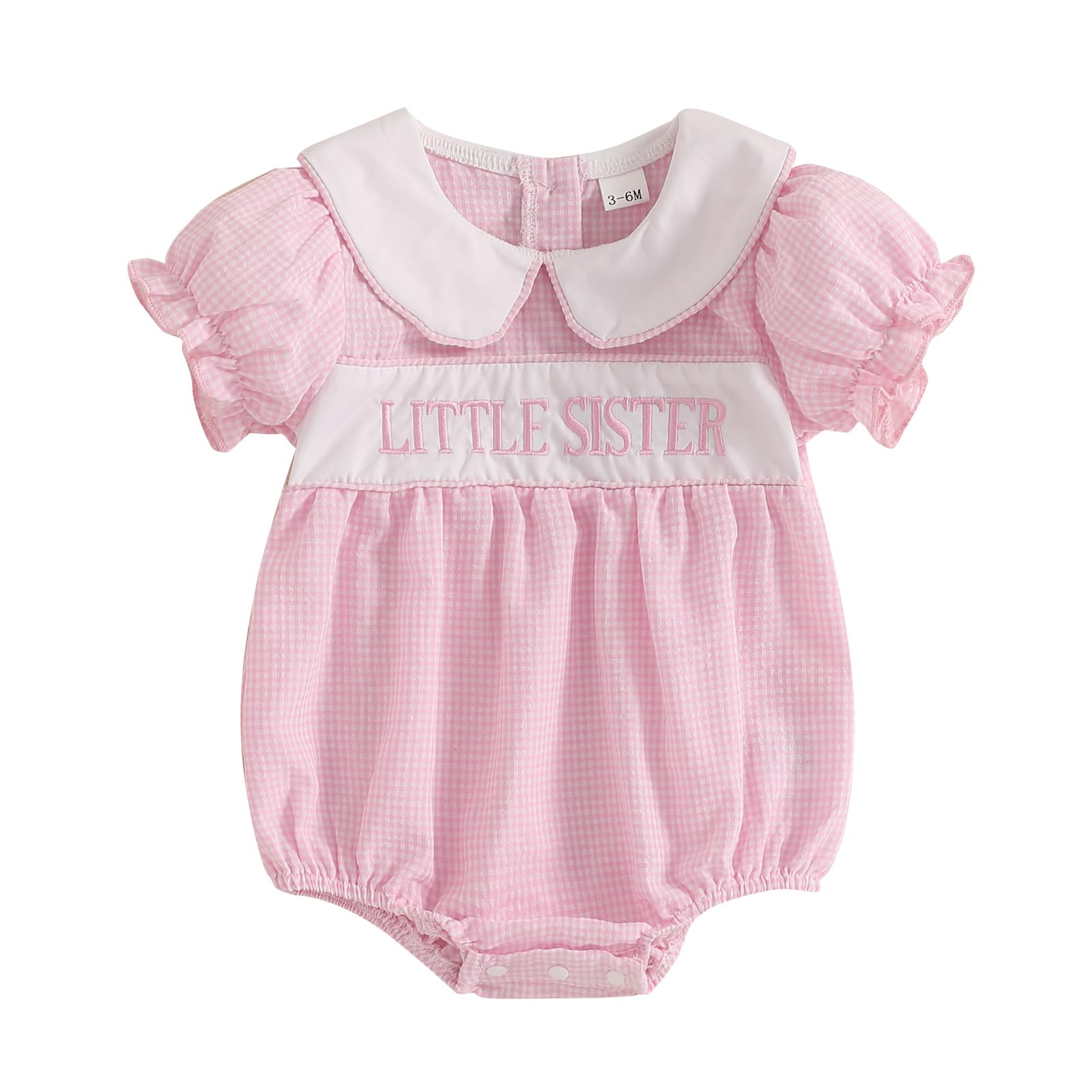 MOBJVIY Baby Girl Summer Clothes Cute Embroidery Short Sleeve Smocked Romper Newborn Girls Gingham Bodysuit Dress (Pink Romper, 12-18 Months)