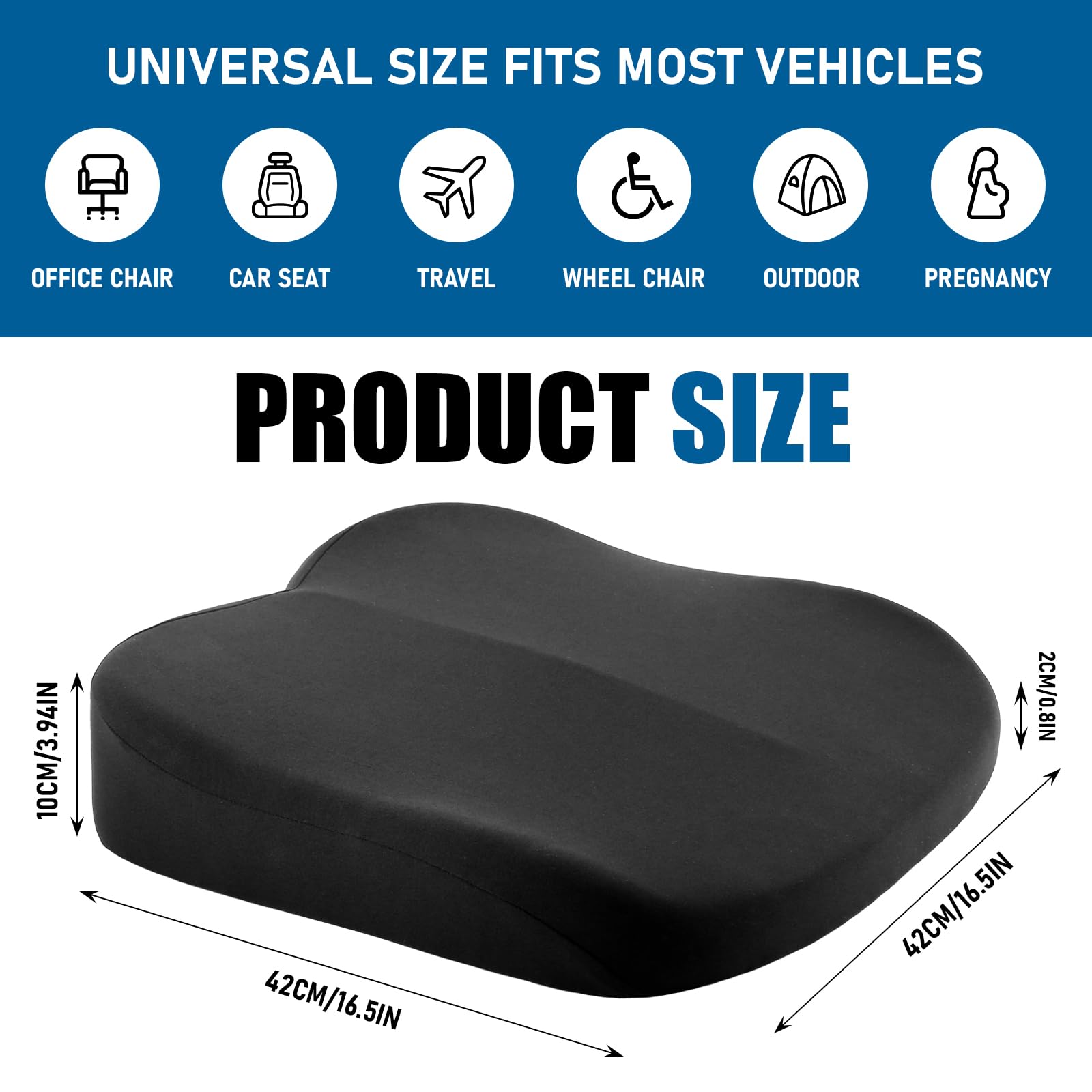 Cuscino per auto in memory foam, ortopedico per alleviare il dolore alla schiena e sciatica, rialzo per il conducente, cuscino antiscivolo per auto, camion, furgoni, sedia da ufficio e sedia a rotelle