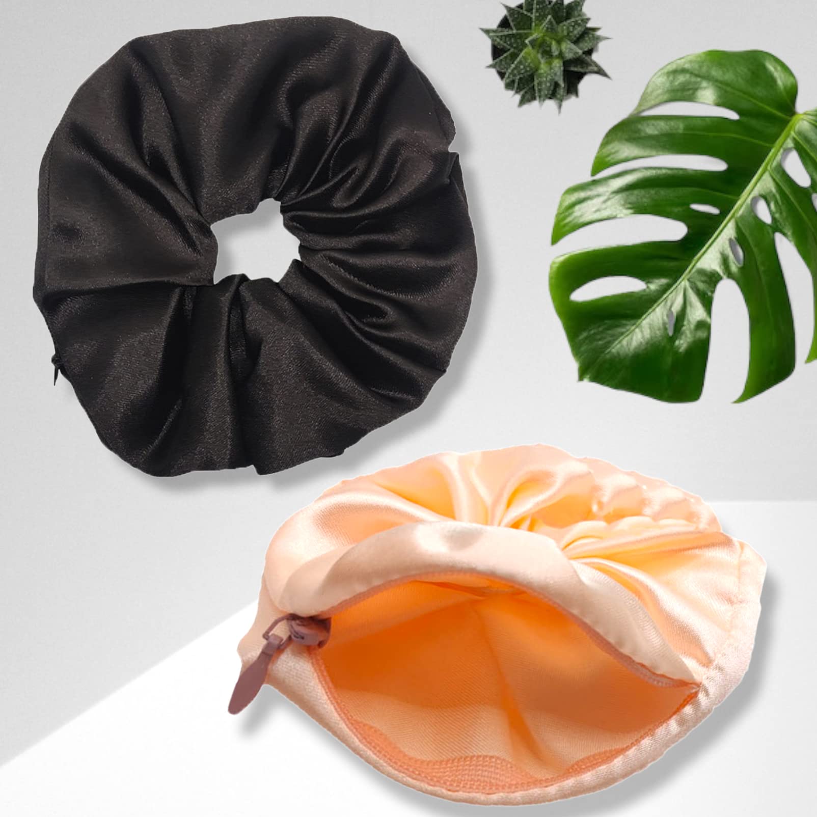 APnSH Silky SatinFabric Zip Pocket Style Hair Scrunchies For Best Hair Stylish Ponytai, for teen girls n women [Pack of 2] (Peach n Green) (B0BQJDJS6R) Amazon Price History, Amazon Price Tracker