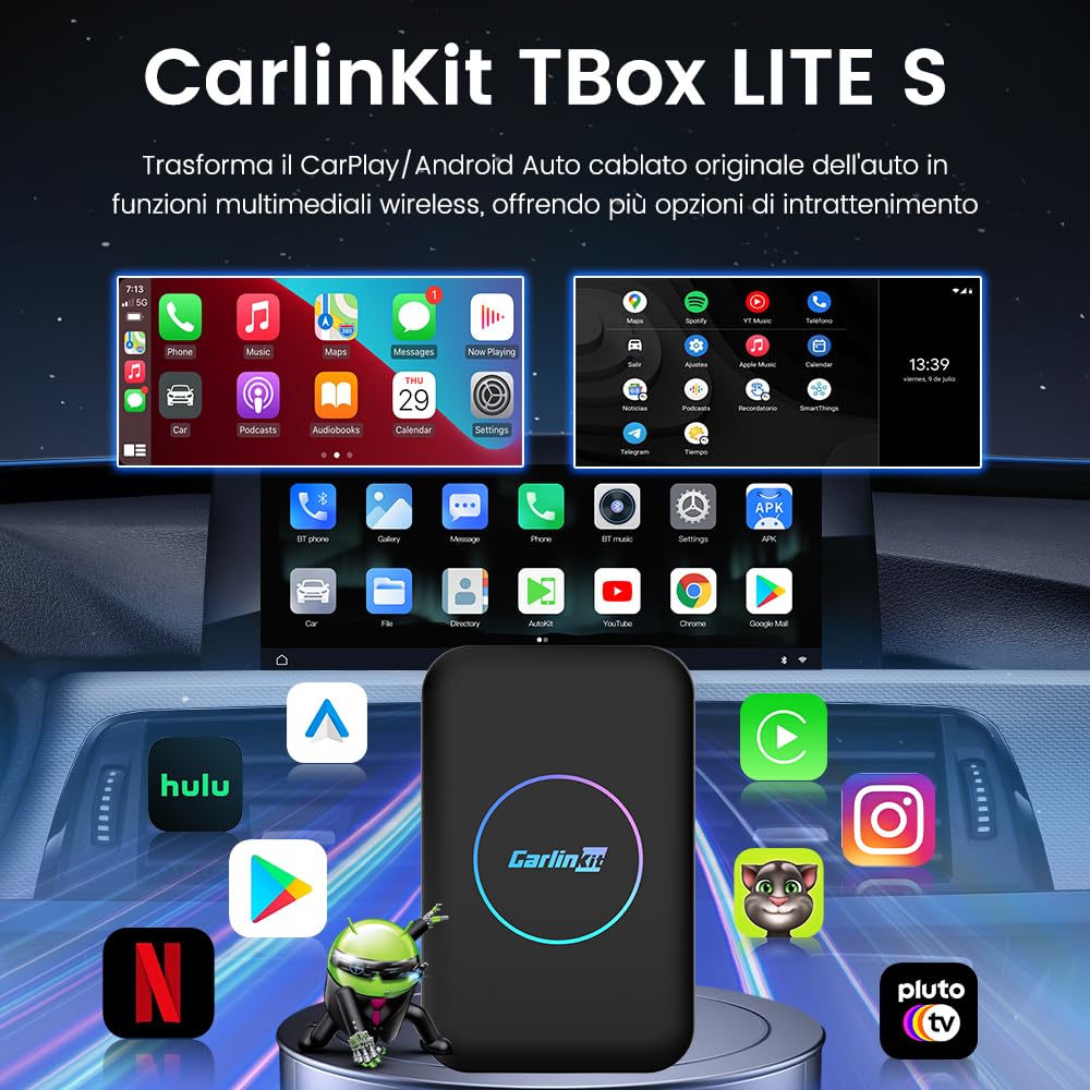 CarlinKit AIBOX-Lite 3in1 Adapter, supporta il sistema Android/CarPlay senza fili e Android Auto senza fili, portando la visualizzazione di video come Youtube, Netflix