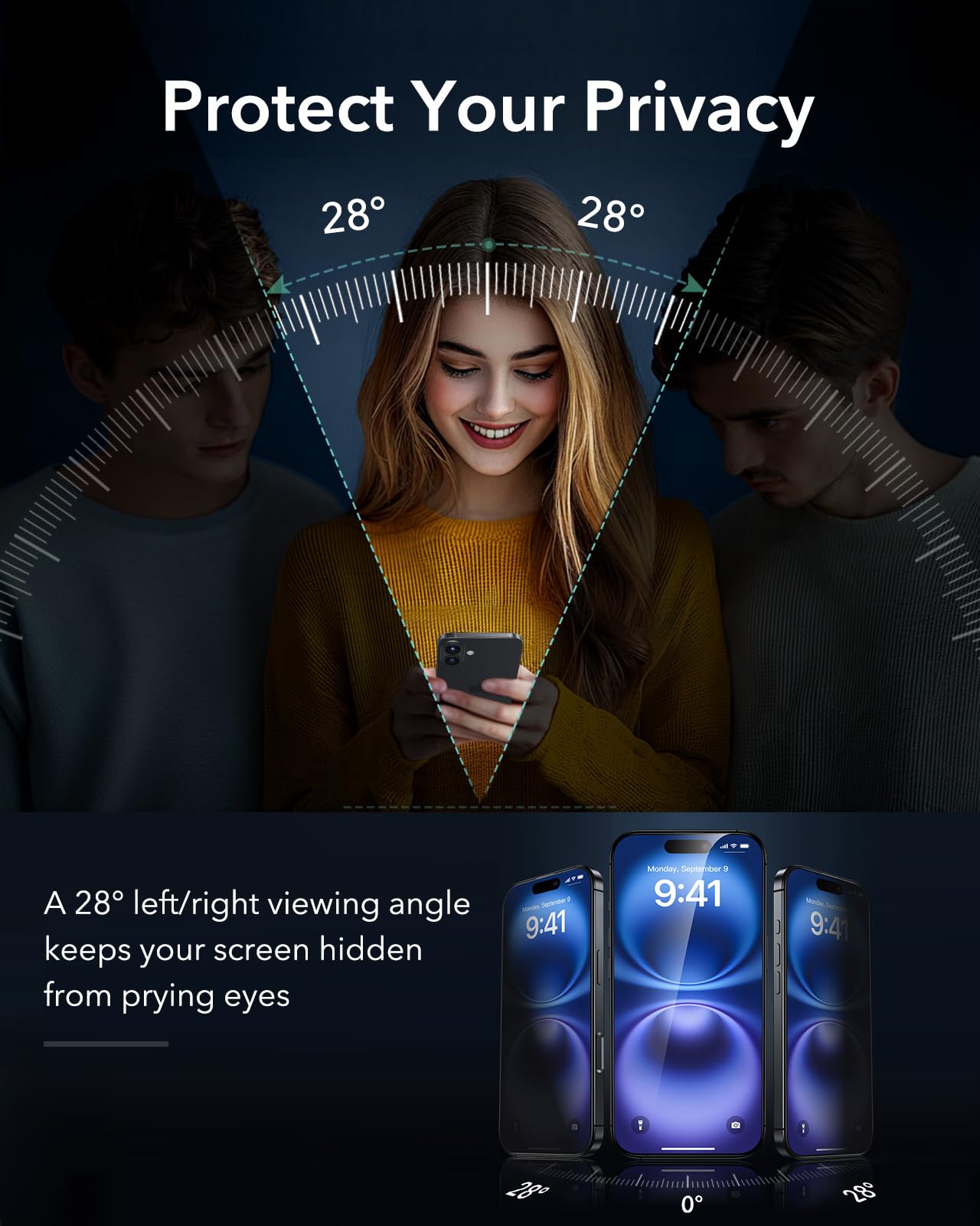 ESR Privacy Pellicola per iPhone 16/iPhone 15, Vetro temperato 9H+, Zero bolle e polvere, Protezione di grado militare, Durevole con strumento di installazione facile, 3 Confezioni