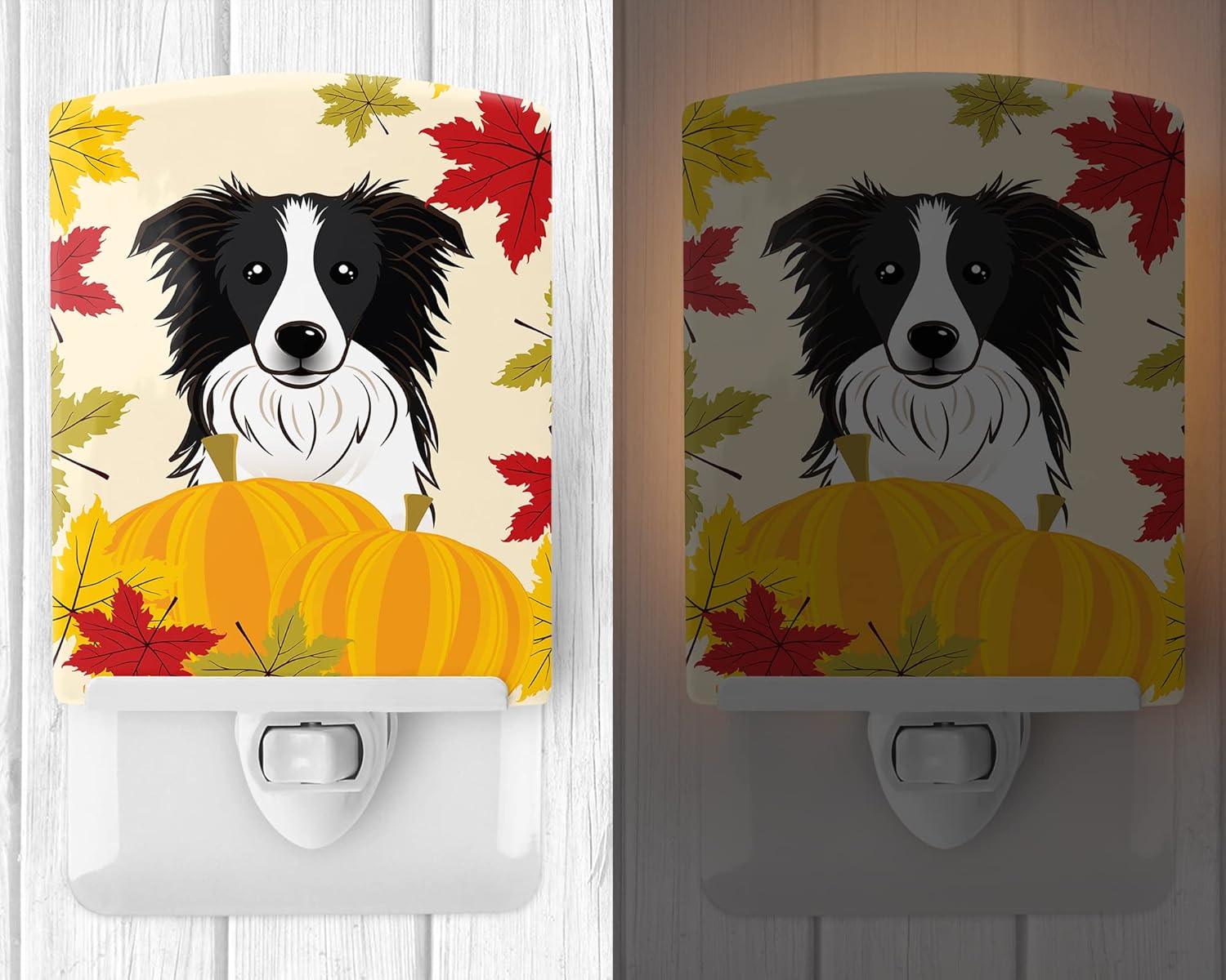 Caroline's Treasures BB2047CNL Border Collie Thanksgiving Ceramic Night Light Compact, UL-Certified, Ideal for Bedroom, Bathroom, Nursery, Hallway, Kitchen, 6x4x3, Multicolor