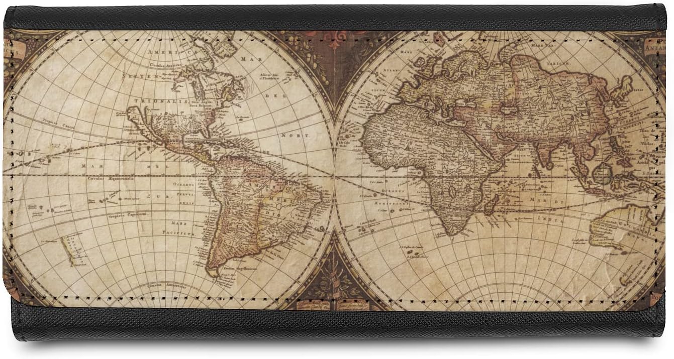 Vintage World Map Leatherette Ladies Wallet