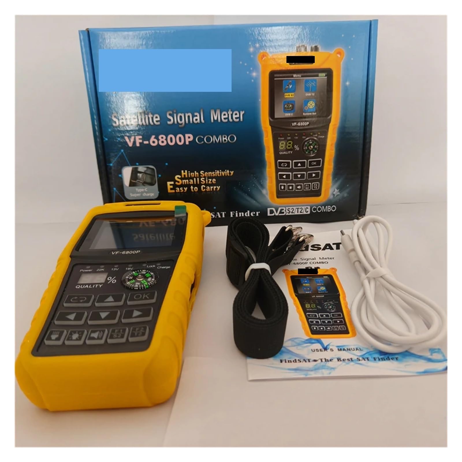 Puntatore Satellitare, Rilevatore di TV satellitare DVB-T2 DVB-S2 DVB-C MPEG4 Misuratore sat digitale LCD HD da 2,4 pollici for sintonizzatore Batteria 2000 mAh